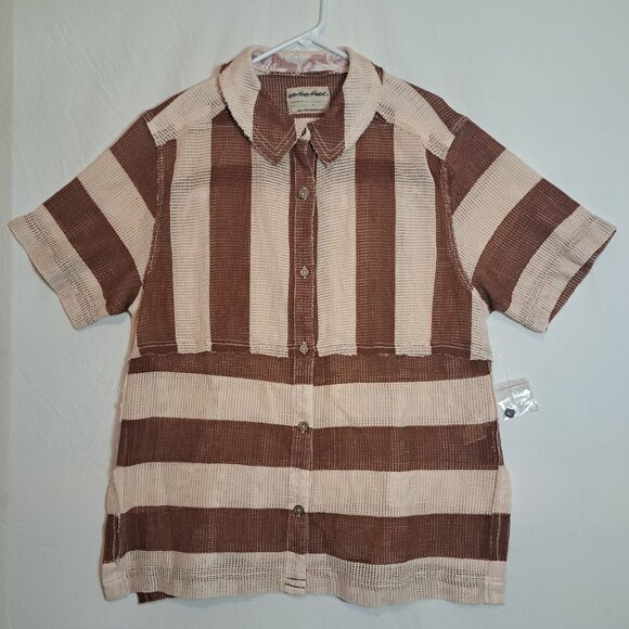 Free People We The Free Del Mar Cabana Shirt Brown Combo NEW SIZE MEDIUM - Picture 4 of 8
